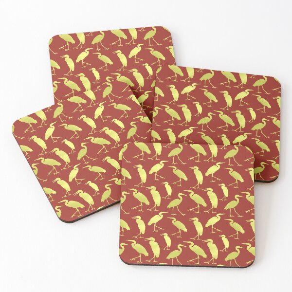 Item preview, Blue Heron Walking Gold Fill on Brick Red Repeat 5748 designed and sold by Art in My Loft.
