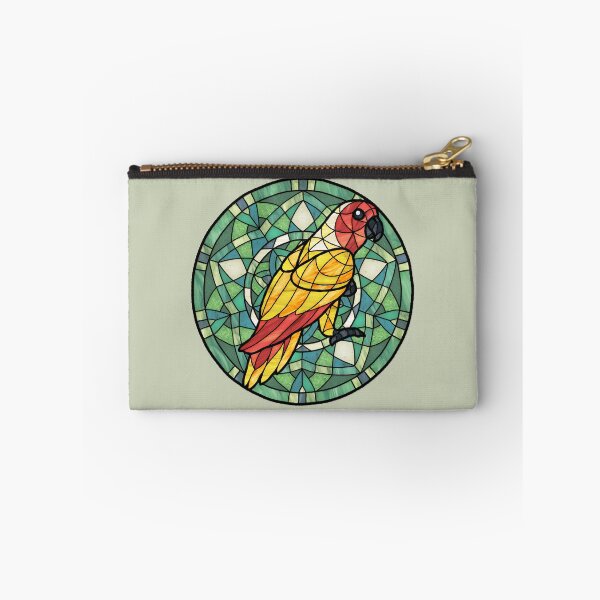 Item preview, Yellow Peachface Lovebird  Round Flower 1 Green Stained Glass designed and sold by Wyvernwrought.