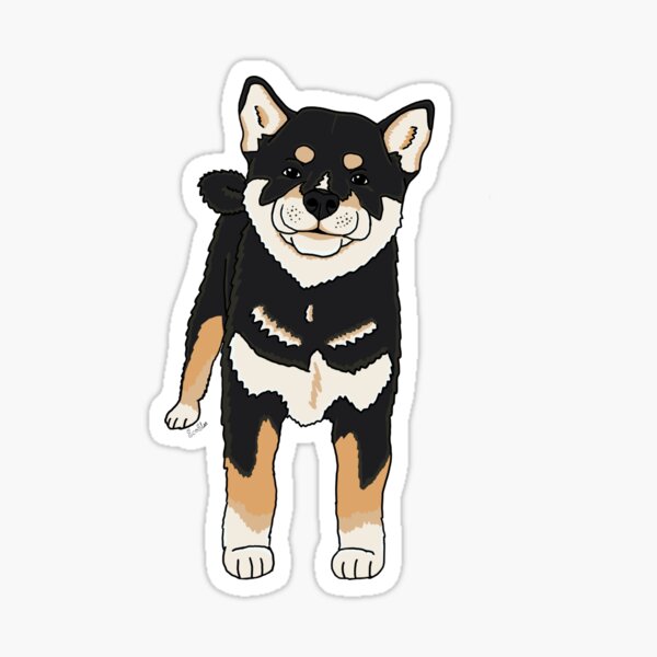 Shiba Inu Puppy Saying Hello - Black Coloration & White background Sticker