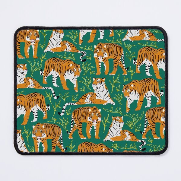 Item preview, Bengal tiger pattern with plants and green background designed and sold by CiniArt.