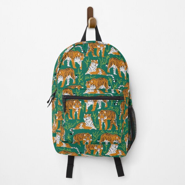 Item preview, Bengal tiger pattern with plants and green background designed and sold by CiniArt.