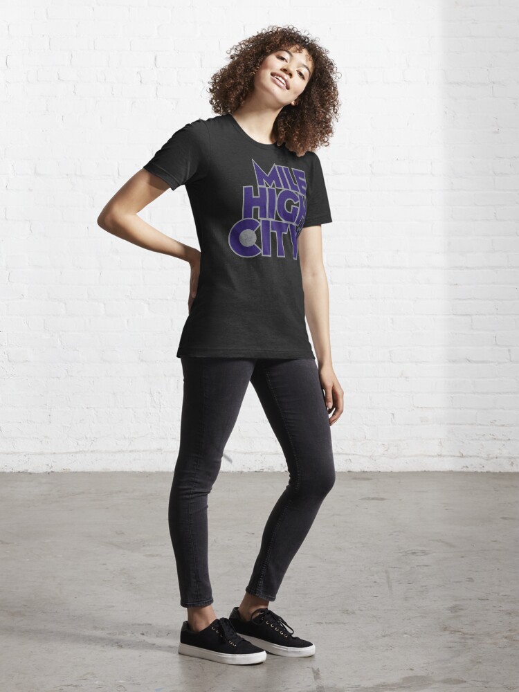 Alternate view of Mile High City Typography - Purple & Silver Essential T-Shirt