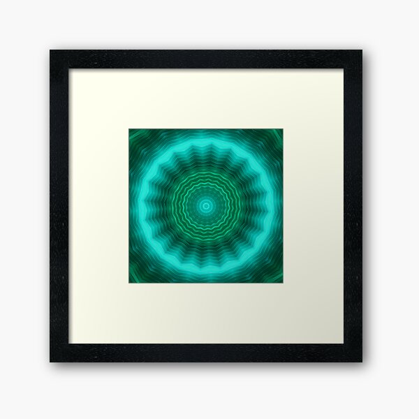 Neon circle background in green tones . Kaleidoscopic pattern. Futuristic mandala. Framed Art Print