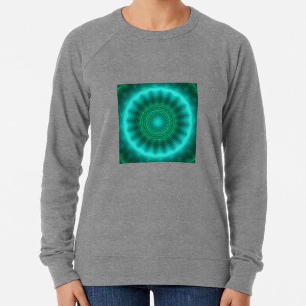 Neon circle background in green tones . Kaleidoscopic pattern. Futuristic mandala. Lightweight Sweatshirt