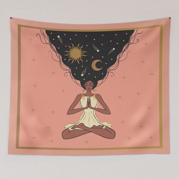 Item preview, girl meditates and the universe is in her hair designed and sold by ShamanskaKate.
