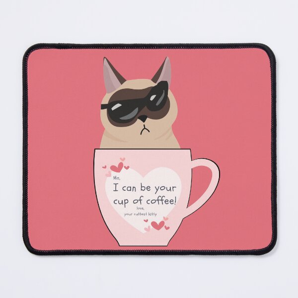 Item preview, Cute Coffee and Cat in Pink Mug designed and sold by Rainbows Rock.