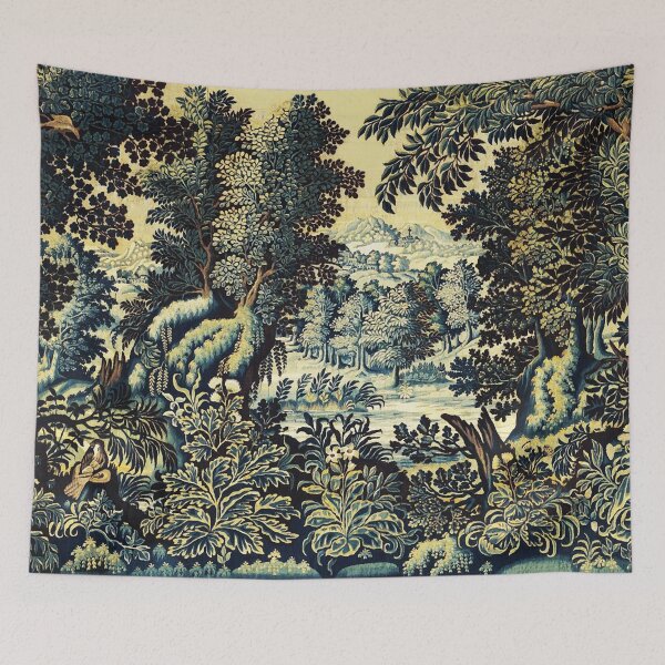 Item preview, GREENERY,BIRDS,TREES IN WOODLAND LANDSCAPE Blue Green Floral designed and sold by BulganLumini.