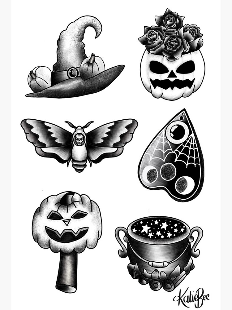 Halloween Cute Flash Traditional Tattoo Art Print for Sale by Ella Mobbs   Redbubble