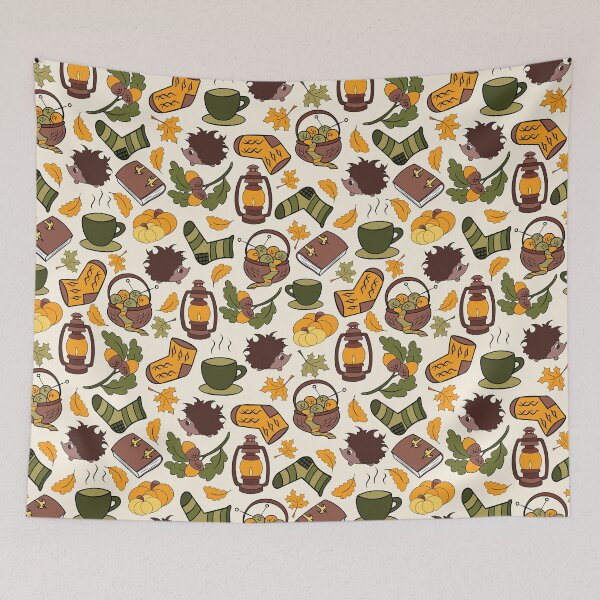 Item preview, Autumn charm leaves and hedgehogs seamless pattern designed and sold by SlothMagic.