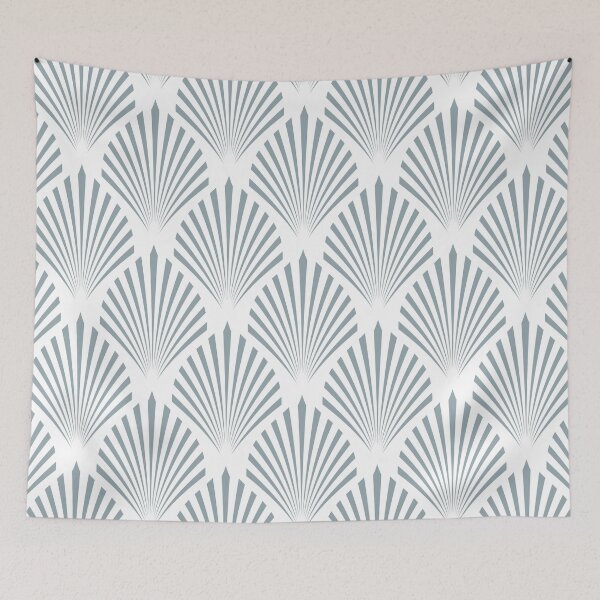Artikelvorschau, Mid-tone Blue and White Scallop Fan Pattern Pairs Graham and Brown 2022 Color of the Year Breathe - Colour Trends - Hue - Shade entworfen und verkauft von ColorOfTheYears.