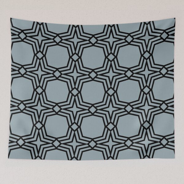 Artikelvorschau, Mid-tone Blue and Black Star Shape Tile Pattern Pairs Graham and Brown 2022 Color of the Year Breathe - Colour Trends - Hue - Shade entworfen und verkauft von ColorOfTheYears.