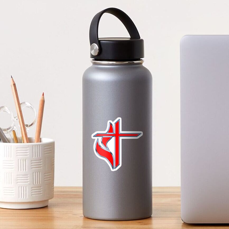 Red & Chrome Flame Cross Sticker