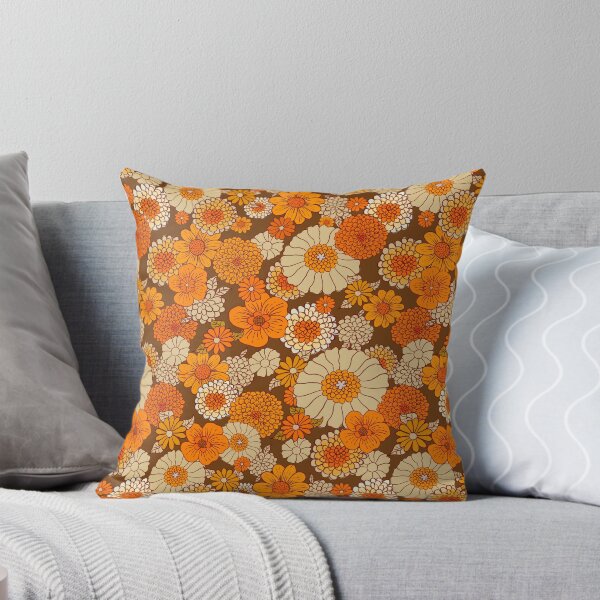 Aperçu de l'œuvre marguerites rétro des années 70, flower power vintage, orange et marron, boho, créée et vendue par chrissyink.