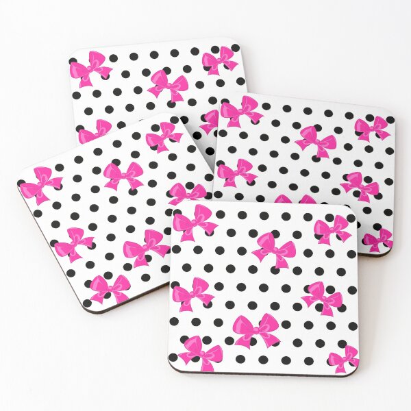 Item preview, black polka dot background with pretty pink bows designed and sold by bohemedesign.