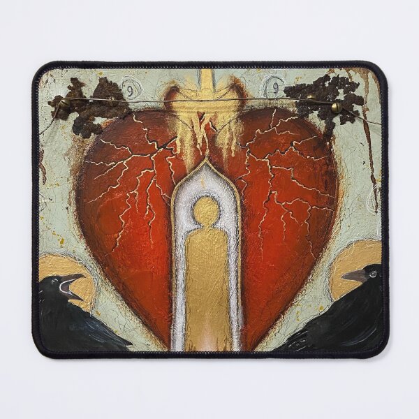 Item preview, Mexican Sacred Heart Print with Black Crows Mixed Media Art designed and sold by Jackie-Gonzalez.