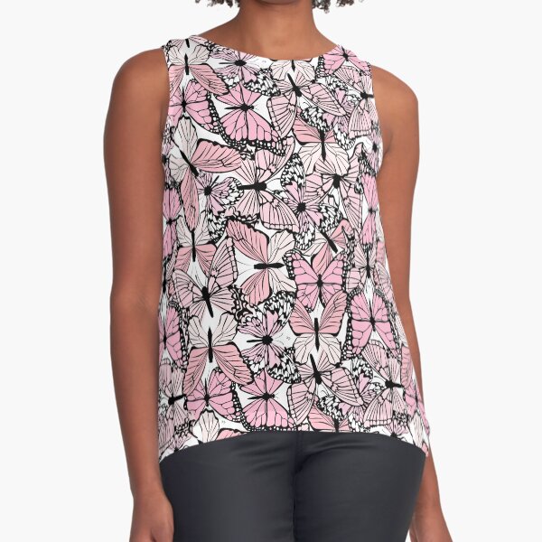 Happy Feminine Pink Butterflies Sleeveless Top