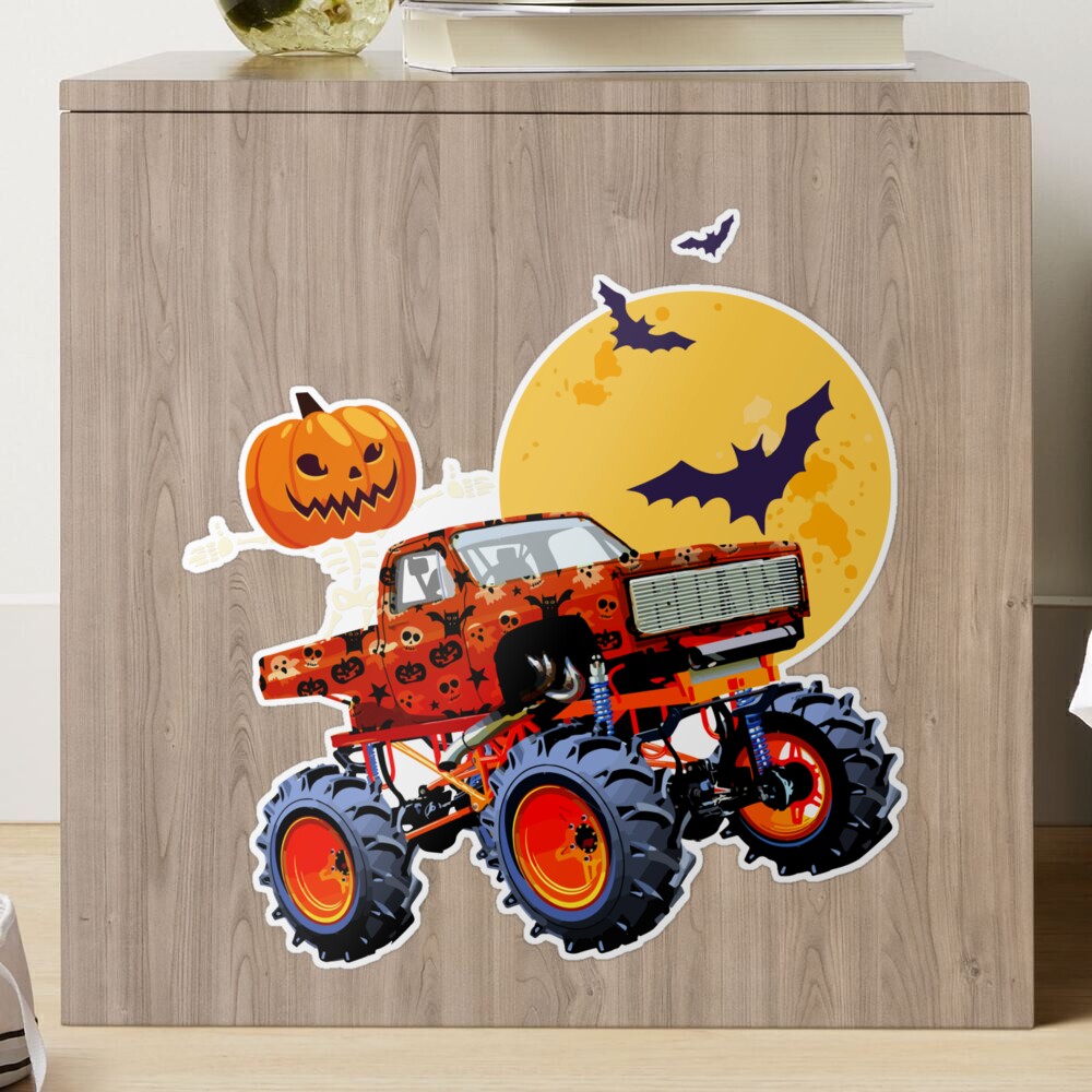 Sticker for Sale avec l'œuvre « Squelette D'équitation Dinosaure Monster  Truck Halloween » de l'artiste TheWildStyle