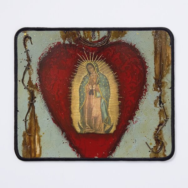 Item preview, Mexican Sacred Heart Mixed Media Painting with Virgin of Guadalupe Image and Cross designed and sold by Jackie-Gonzalez.
