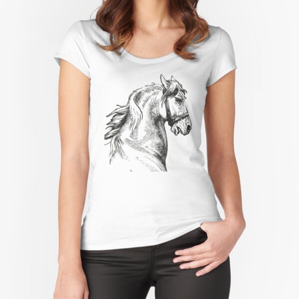 Vintage Horse | Horse Head | Black and White |  Fitted Scoop T-Shirt