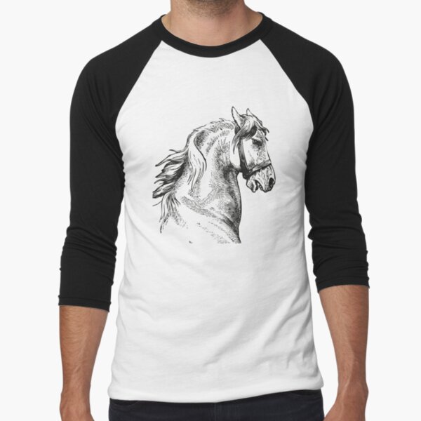 Vintage Horse | Horse Head | Black and White |  Baseball ¾ Sleeve T-Shirt