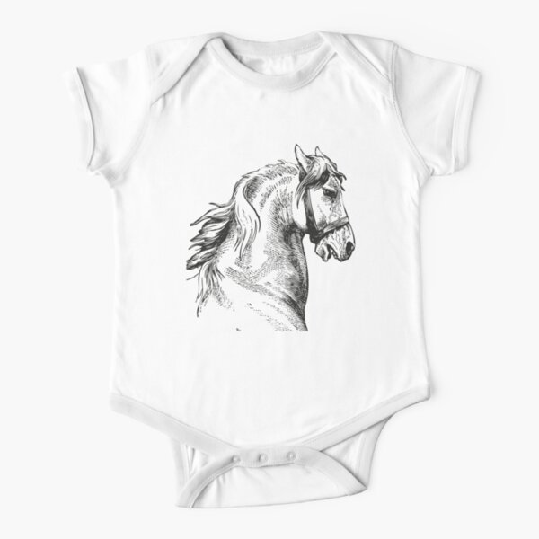 Vintage Horse | Horse Head | Black and White | Short Sleeve Baby One-Piece