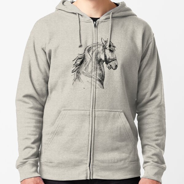 Vintage Horse | Horse Head | Black and White | Zipped Hoodie