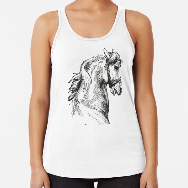 Vintage Horse | Horse Head | Black and White |  Racerback Tank Top