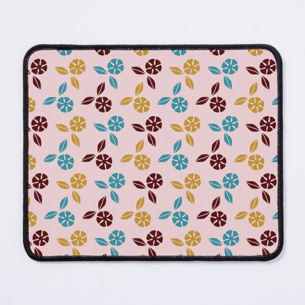 "Zen Flower Ditsy" Designer 1960s 1970s Brown Gold Turquoise Pink Groovy Floral Print Mouse Pad