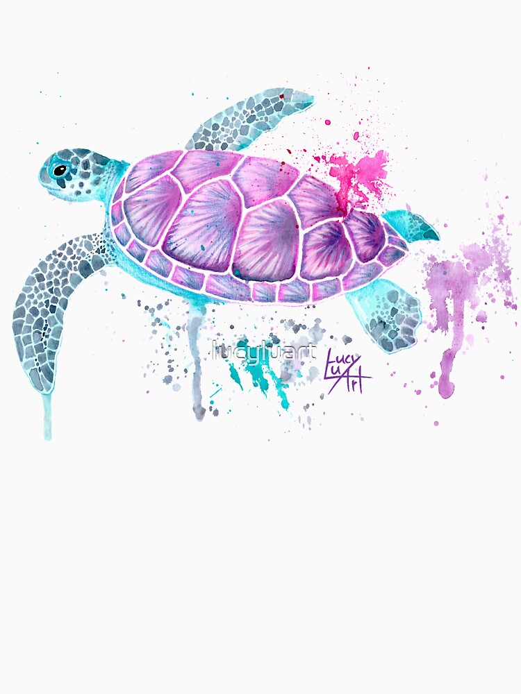 Thumbnail 7 of 7, Classic T-Shirt, Pink Watercolour Turtle designed and sold by lucyluart.