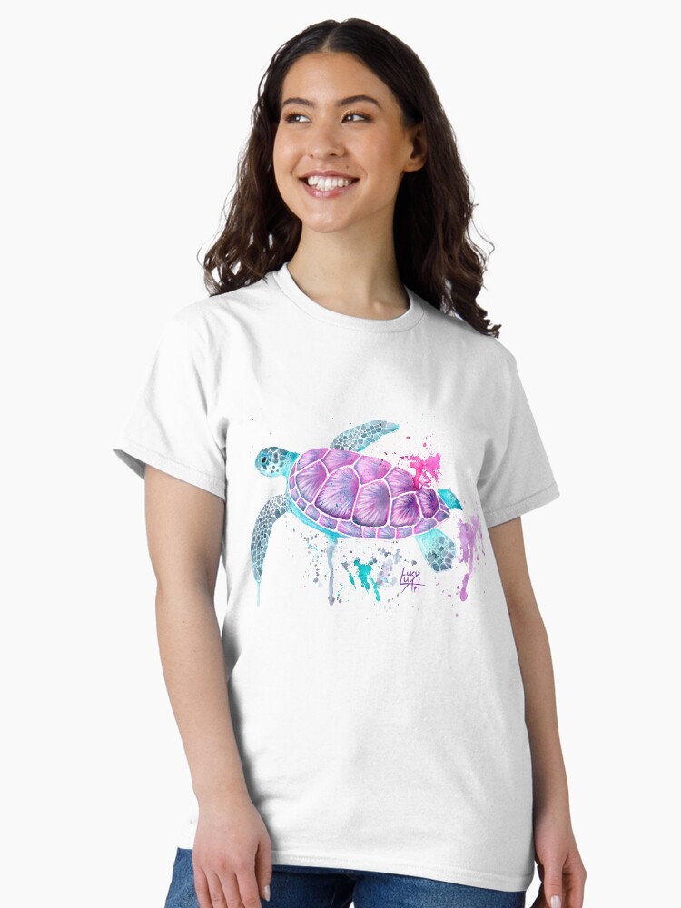 Thumbnail 2 of 7, Classic T-Shirt, Pink Watercolour Turtle designed and sold by lucyluart.
