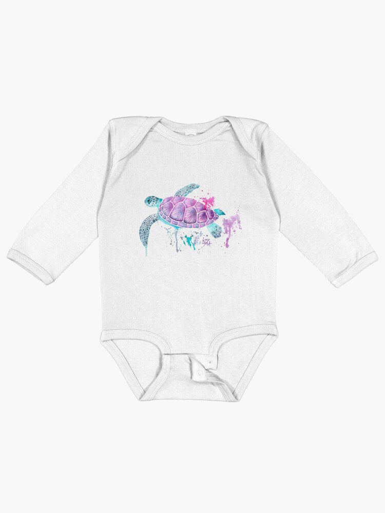 Thumbnail 1 of 2, Baby One-Piece, Pink Watercolour Turtle designed and sold by lucyluart.