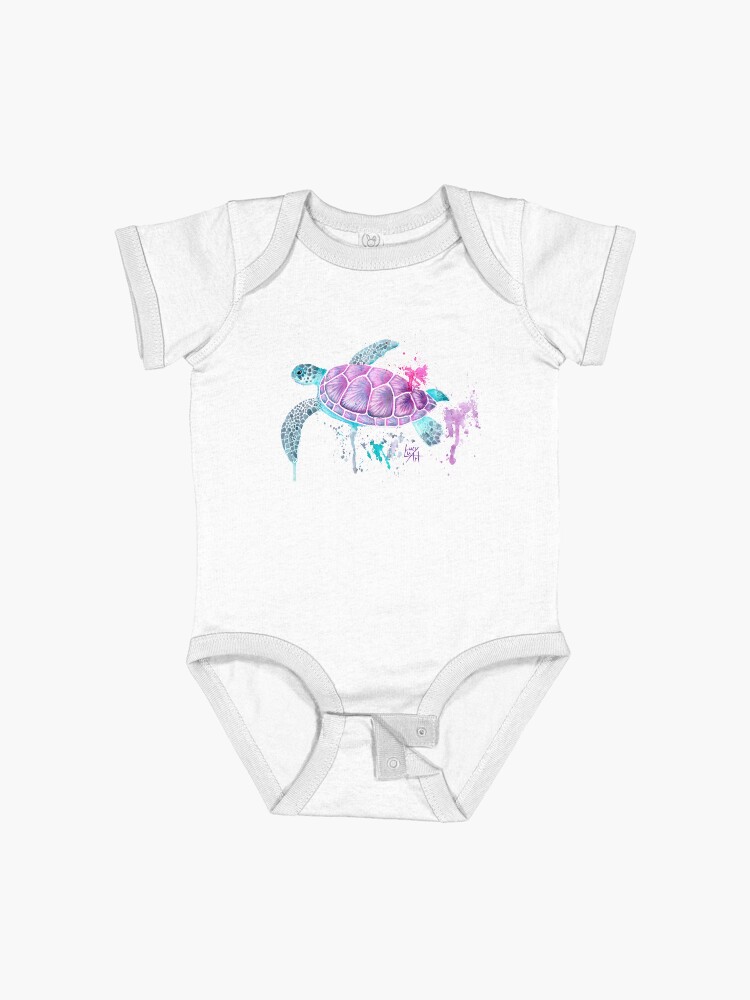 Thumbnail 1 of 2, Baby One-Piece, Pink Watercolour Turtle designed and sold by lucyluart.