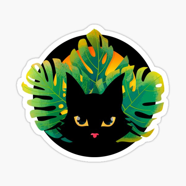 Item preview, Black Cat with Tropical Leaves in the Sunset designed and sold by zorrorojo.