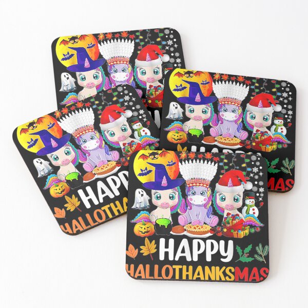 Item preview, Happy Hallothanksmas Halloween Thanksgiving Merry Christmas designed and sold by Flamingo92.