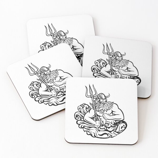 Item preview, Aegir Hler or Gymir God of Sea in Norse Mythology with Trident and Waves Mascot Black and White Retro  designed and sold by patrimonio.