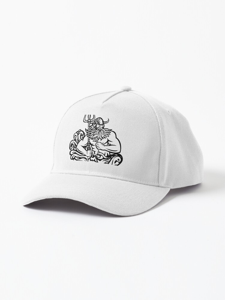 Aegir Hler or Gymir God of Sea in Norse Mythology with Trident and Waves  Mascot Black and White Retro | Cap