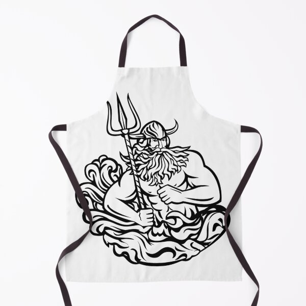 Item preview, Aegir Hler or Gymir God of Sea in Norse Mythology with Trident and Waves Mascot Black and White Retro designed and sold by patrimonio.
