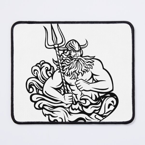 Item preview, Aegir Hler or Gymir God of Sea in Norse Mythology with Trident and Waves Mascot Black and White Retro  designed and sold by patrimonio.