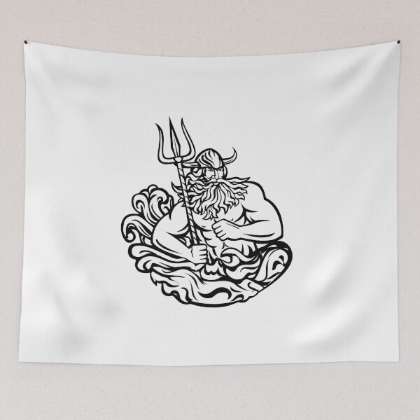 Item preview, Aegir Hler or Gymir God of Sea in Norse Mythology with Trident and Waves Mascot Black and White Retro  designed and sold by patrimonio.