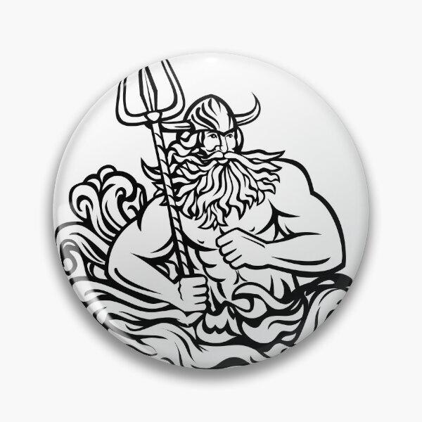 Item preview, Aegir Hler or Gymir God of Sea in Norse Mythology with Trident and Waves Mascot Black and White Retro  designed and sold by patrimonio.