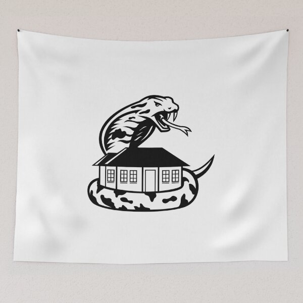 Item preview, King Cobra or Ophiophagus Hannah Venomous Snake Guarding a House Ready to Attack Mascot Black and White  designed and sold by patrimonio.