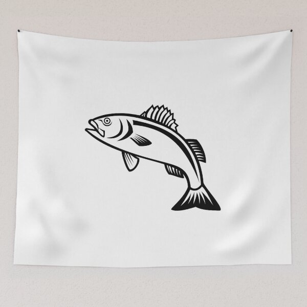 Item preview, European Seabass Sea Bass or Dicentrarchus Labrax Jumping Up Mascot Black and White designed and sold by patrimonio.