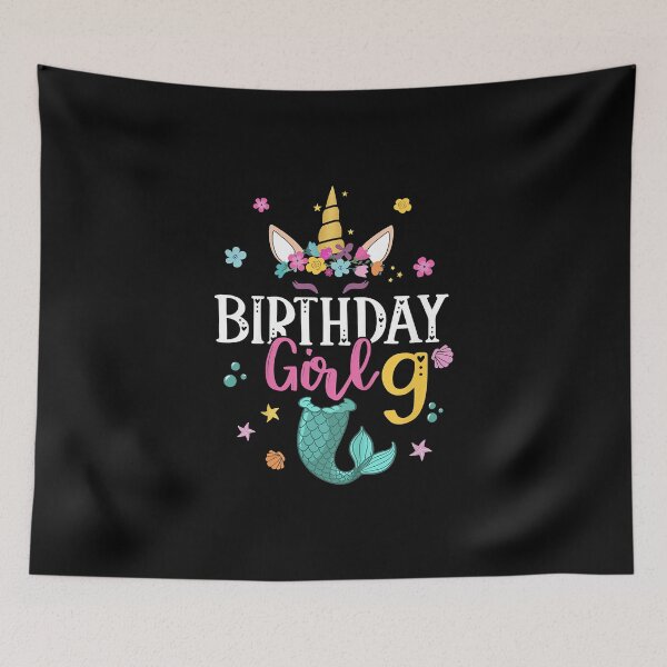 Item preview, Kids 9 Years Old Bday 9th Unicorn Theme Mermaid Girl designed and sold by ShellyDeCeuster.