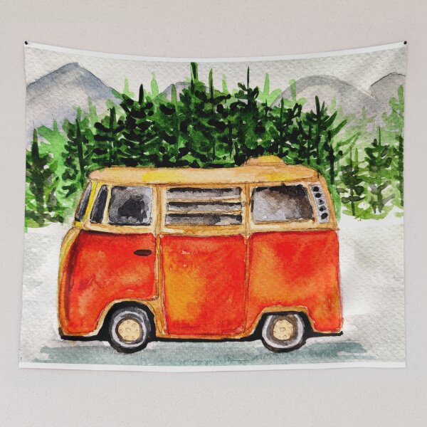 Item preview, Camper illustration in watercolors, camping in watercolors, illustration designed and sold by Ala Lopatniov.