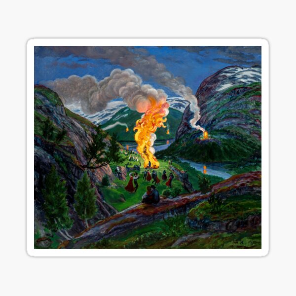 Midsummer Eve Bonfire by Nikolai Astrup Sticker