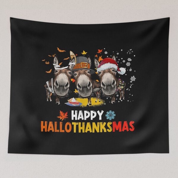 Item preview, Donkey Happy HalloThanksMas Halloween Thanksgiving Christmas designed and sold by Evrard123123.