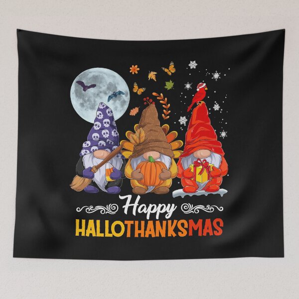 Item preview, Halloween Thanksgiving Christmas Happy HalloThanksMas Gnomes designed and sold by Evrard123123.