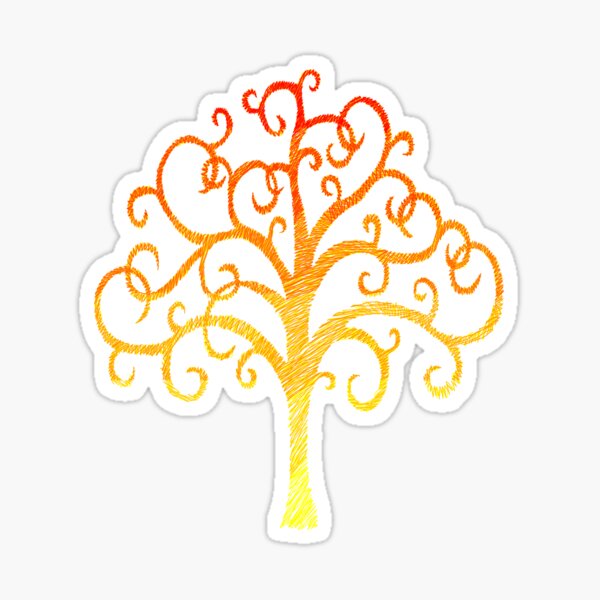 Orange and Yellow Fiery Burning Autumn Tree Digital Illustration Sticker