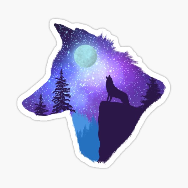 Howling at the moon, wolf head silhouette - blue
