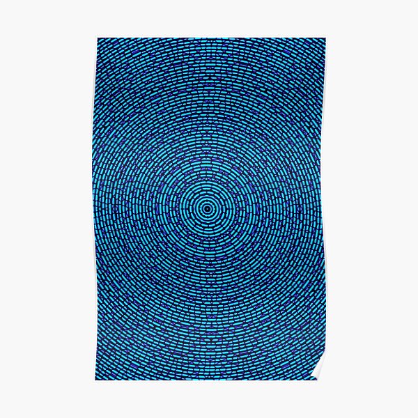 Abstract blue kaleidoscopic background textured with circles and cells. Glitch texture . Poster
